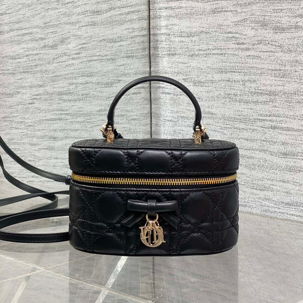 CD Bow-embellished Cosmetic Bag 17.5  Black in Lambskin 286414