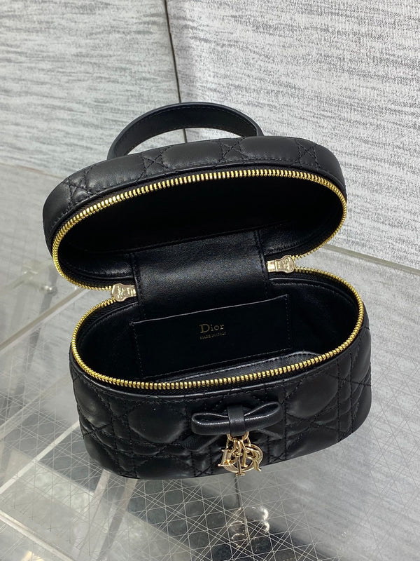 CD Bow-embellished Cosmetic Bag 17.5  Black in Lambskin 286414
