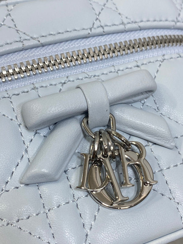 CD Bow-embellished Cosmetic Bag 17.5 Light Blue in Lambskin 286424
