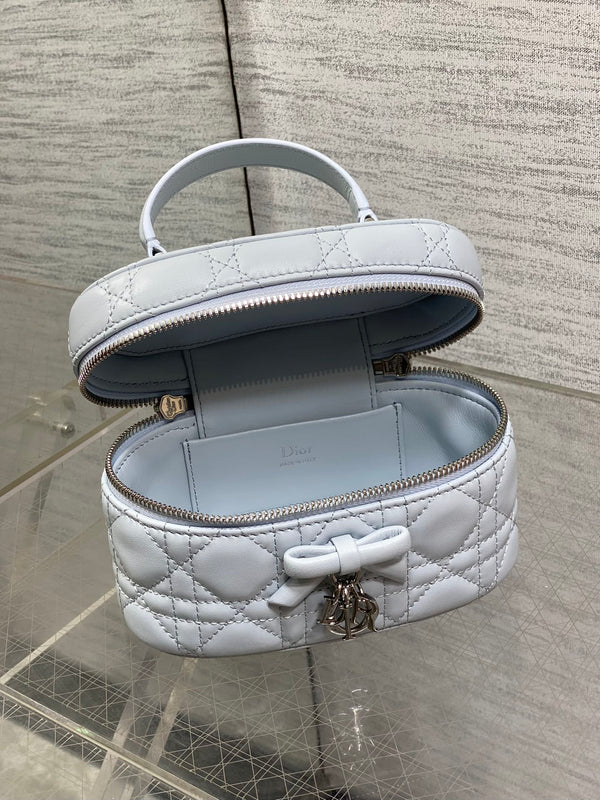 CD Bow-embellished Cosmetic Bag 17.5 Light Blue in Lambskin 286424