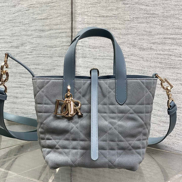 CD Toujours Vertical Bag 18cm Light Blue in Suede 286503