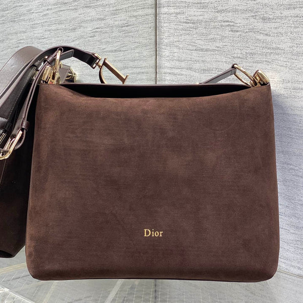 CD Diorly Bag 31.5cm Dark Brown in Nubuck Leather 286588