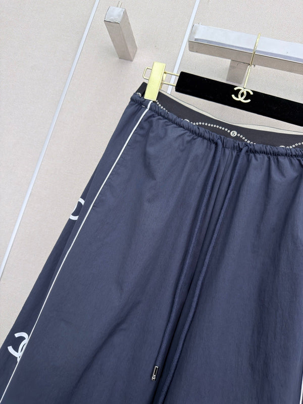 CC Double C Logo Printed Wide-leg Pants Navy Blue en Nylon 379604