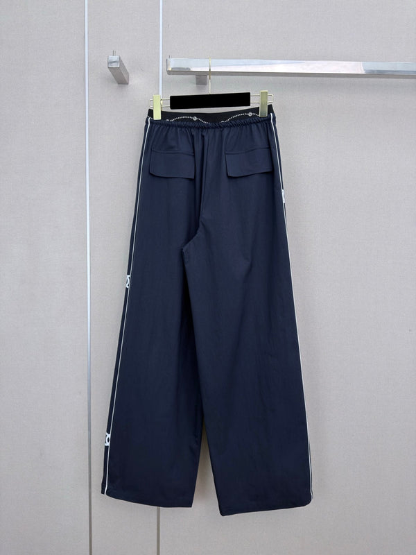 CC Double C Logo Printed Wide-leg Pants Navy Blue en Nylon 379604