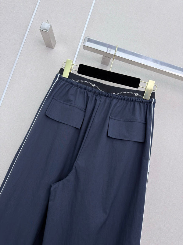 CC Double C Logo Printed Wide-leg Pants Navy Blue en Nylon 379604