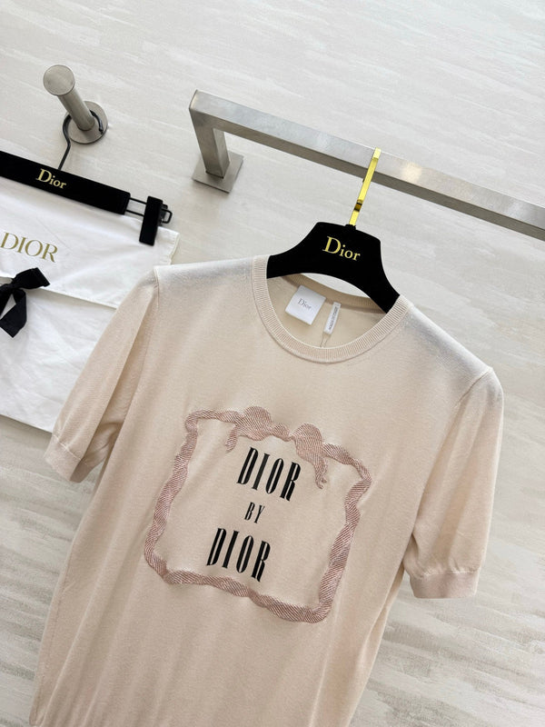 CD Knit Short-Sleeve T-Shirt Beige in Mulberry silk 379365