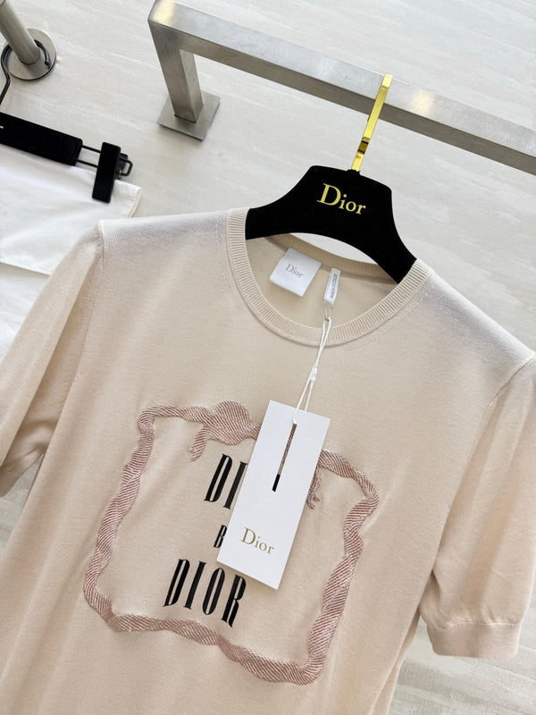 CD Knit Short-Sleeve T-Shirt Beige in Mulberry silk 379365