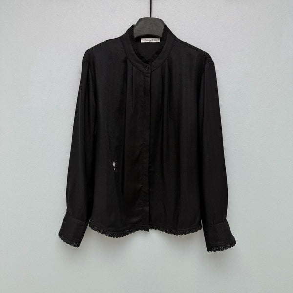 CD 26 Lace Stand Collar Shirt Black in Cotton 379092