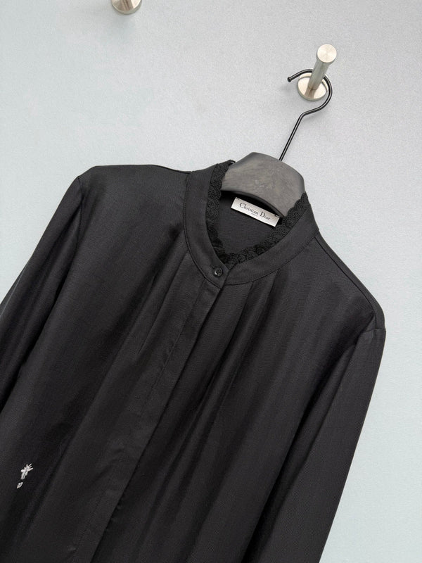 CD 26 Lace Stand Collar Shirt Black in Cotton 379092