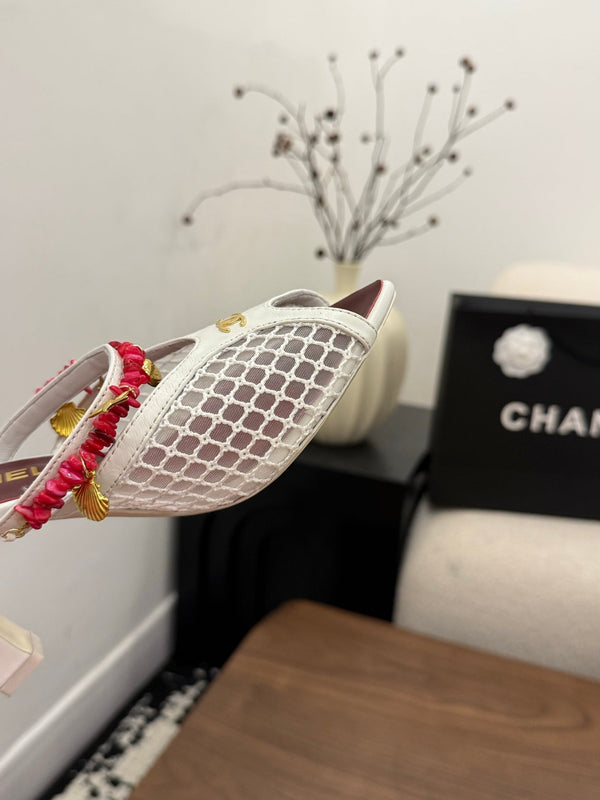 CC 26 Mules Coco Beach 80 mm Blanches en Mesh 757987