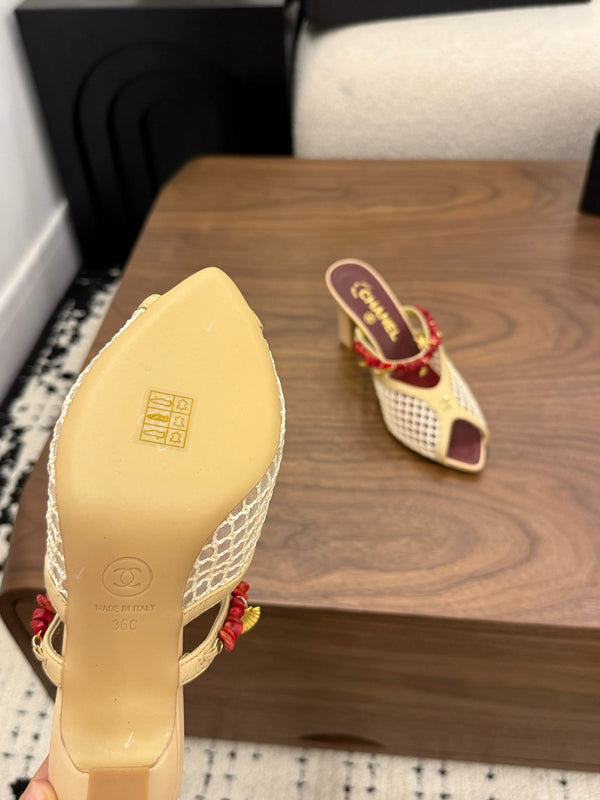 CC 26 Mules Coco Beach 80 mm Beige en maille 757986