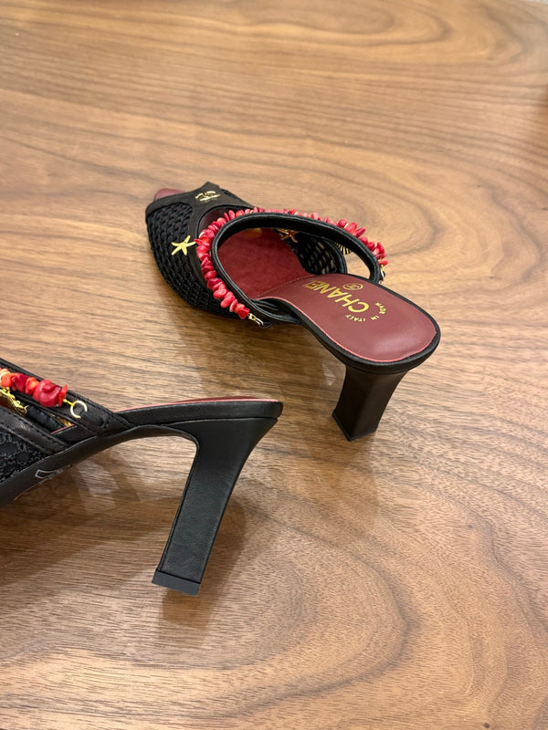 CC 26 Coco Beach Mules 80mm Black in Mesh 757984