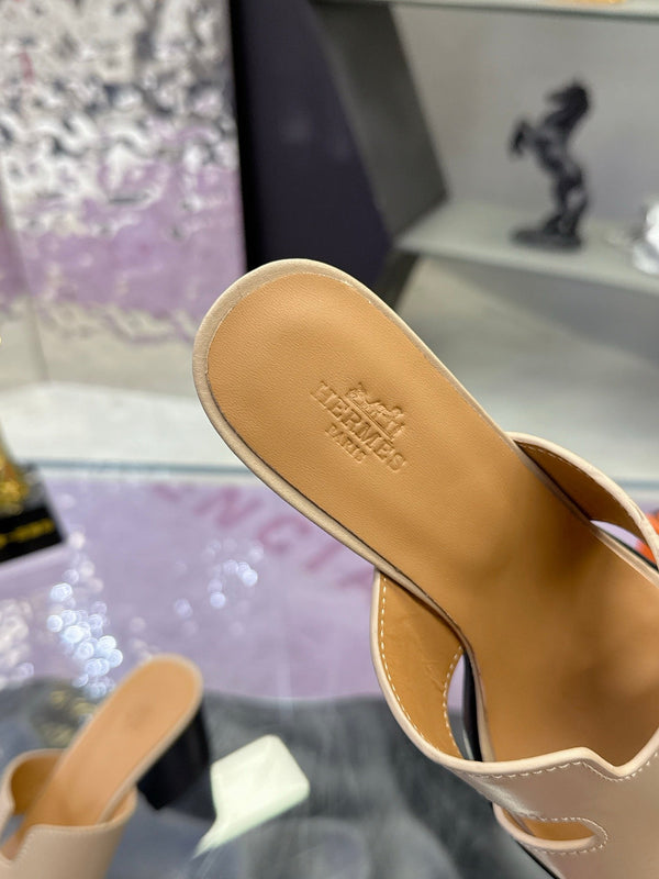 Sandales HM 90mm beiges en cuir de vachette 757943