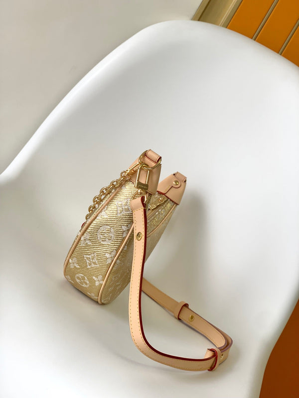 LV Loop Baguette Bag 23cm Gold in Monogram Coated Canvas 286670