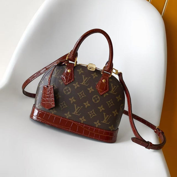 LV Alma BB Handbag 23.5cm Brown Burgundy in Monogram with Cowhide trim 287226