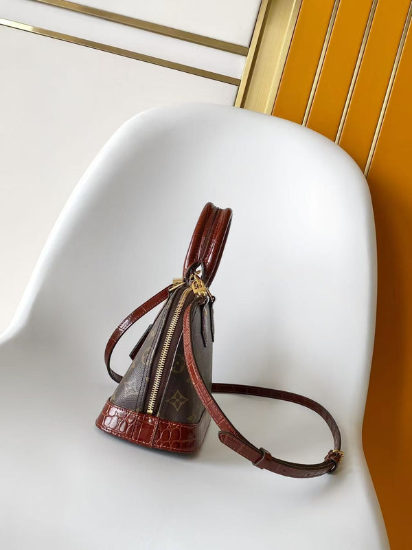 LV Alma BB Handbag 23.5cm Brown Burgundy in Monogram with Cowhide trim 287226