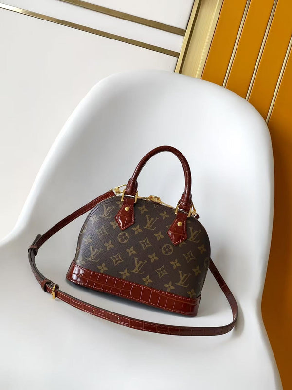 LV Alma BB Handbag 23.5cm Brown Burgundy in Monogram with Cowhide trim 287226