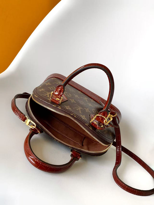 LV Alma BB Handbag 23.5cm Brown Burgundy in Monogram with Cowhide trim 287226