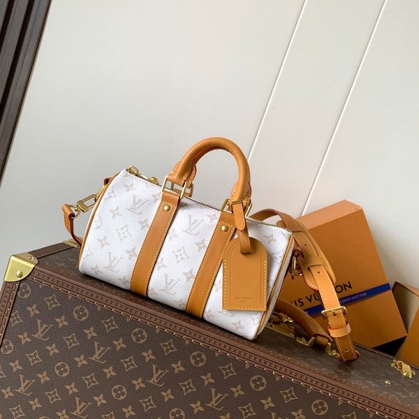 LV Keepall 25 Bandoulière Handbag White in Monogram coated Canvas 287218