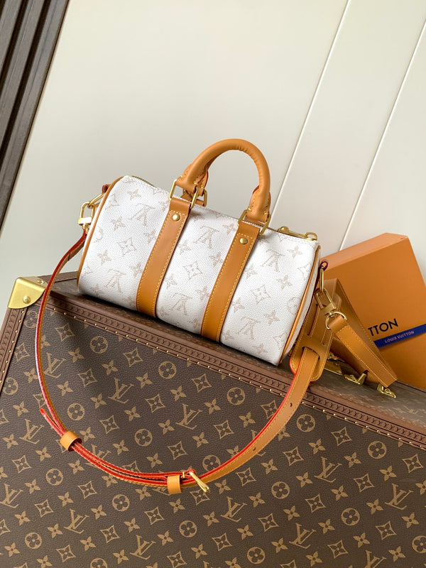 LV Keepall 25 Bandoulière Handbag White in Monogram coated Canvas 287218