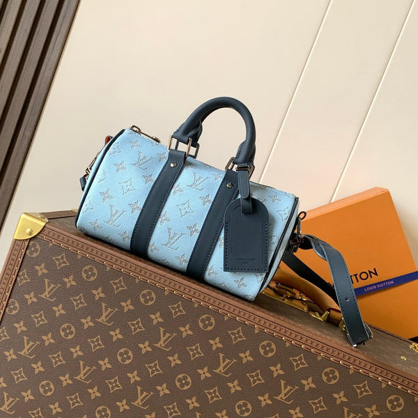 LV Keepall 25 Bandoulière Handbag Blue in Monogram coated Canvas 287216