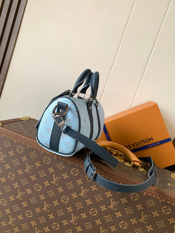 LV Keepall 25 Bandoulière Handbag Blue in Monogram coated Canvas 287216