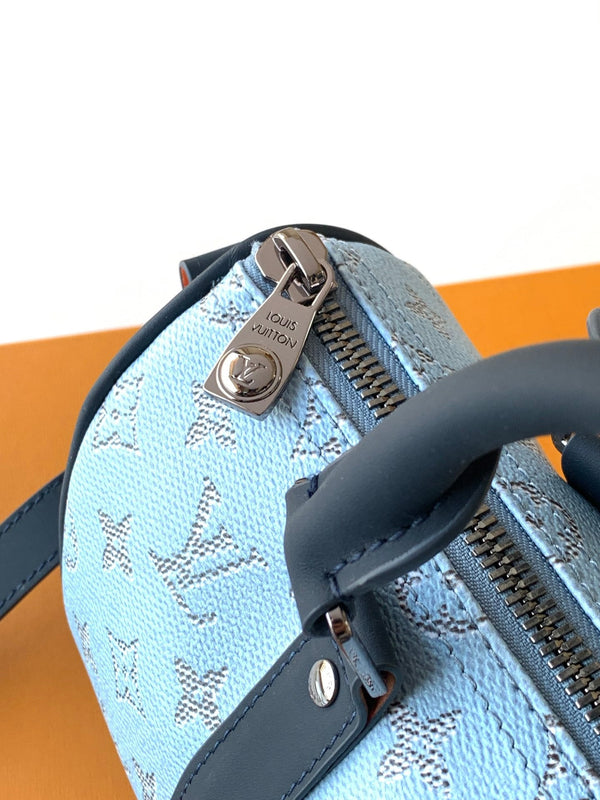 LV Keepall 25 Bandoulière Handbag Blue in Monogram coated Canvas 287216