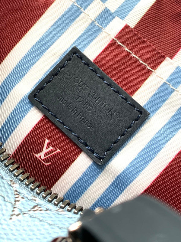 LV Keepall 25 Bandoulière Handbag Blue in Monogram coated Canvas 287216