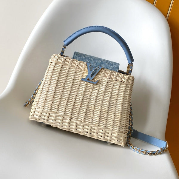 LV Capucines Mini Handbag Blue in Rattan and Cowhide leather 287162
