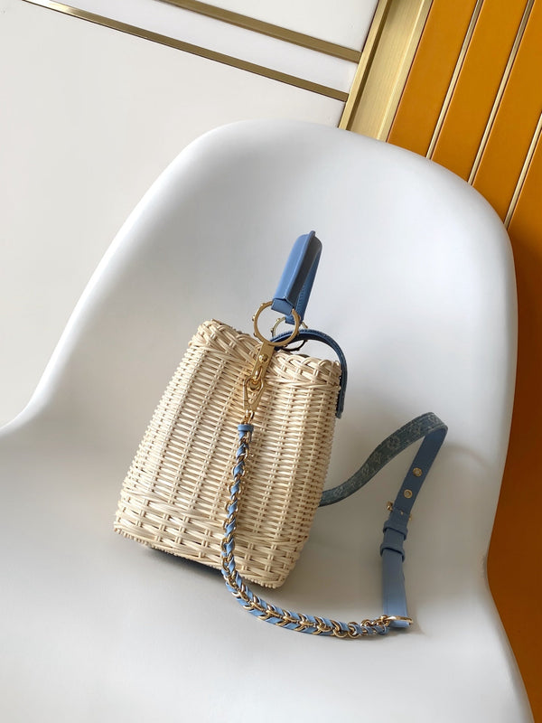 LV Capucines Mini Handbag Blue in Rattan and Cowhide leather 287162