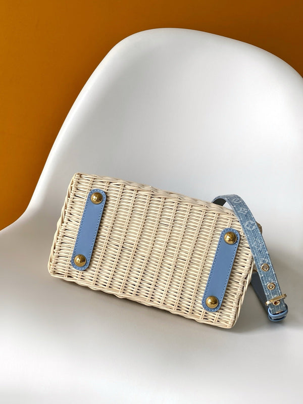 LV Capucines Mini Handbag Blue in Rattan and Cowhide leather 287162