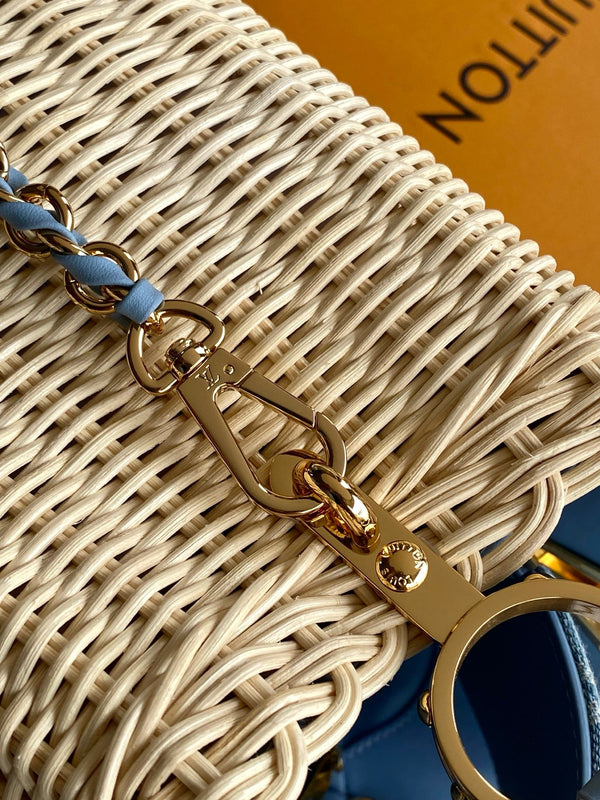 LV Capucines Mini Handbag Blue in Rattan and Cowhide leather 287162