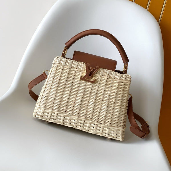LV Capucines Mini Handbag Brown in Rattan and Cowhide leather 287159