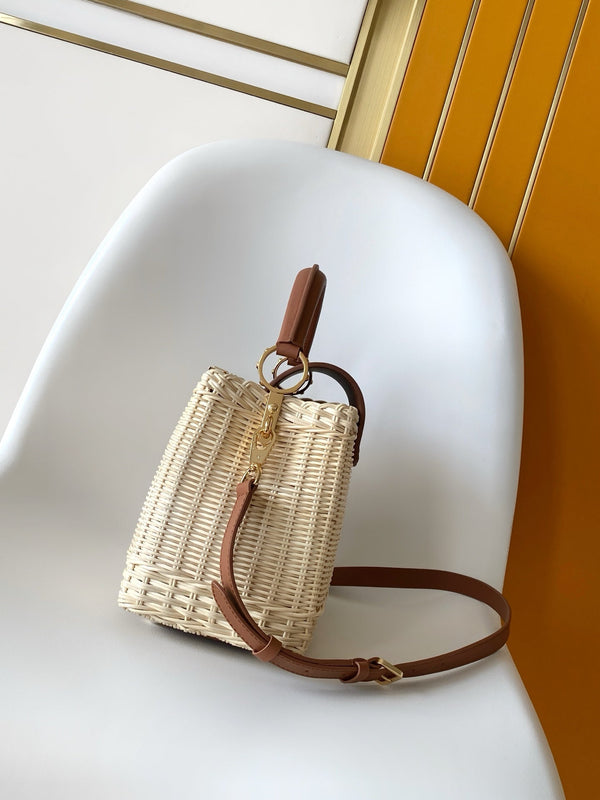 LV Capucines Mini Handbag Brown in Rattan and Cowhide leather 287159