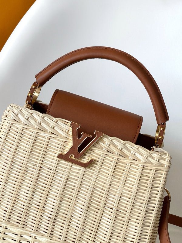 LV Capucines Mini Handbag Brown in Rattan and Cowhide leather 287159
