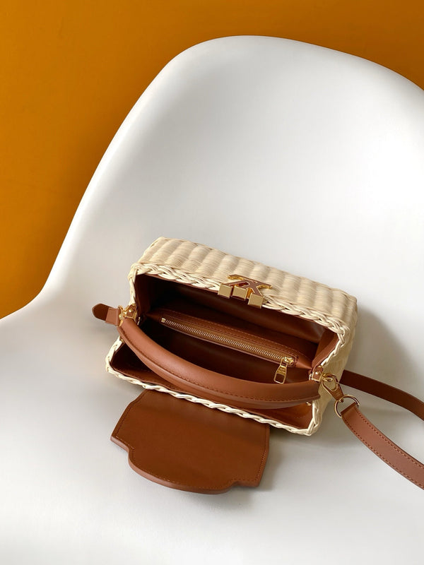 LV Capucines Mini Handbag Brown in Rattan and Cowhide leather 287159