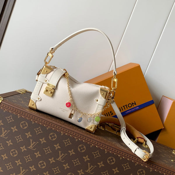 LV Side Trunk Bag 18cm White in Cowhide 287101