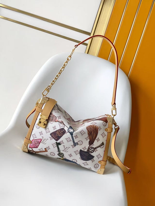 LV Side Trunk Handbag 30cm White in Monogram Canvas 287009