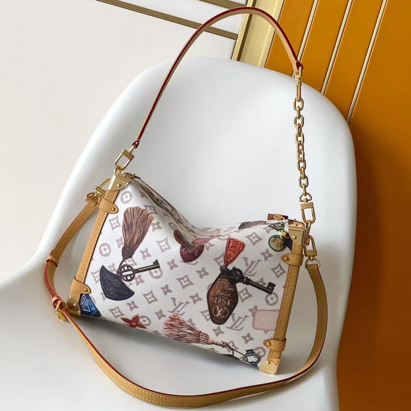 LV Side Trunk Handbag 30cm White in Monogram Canvas 287009