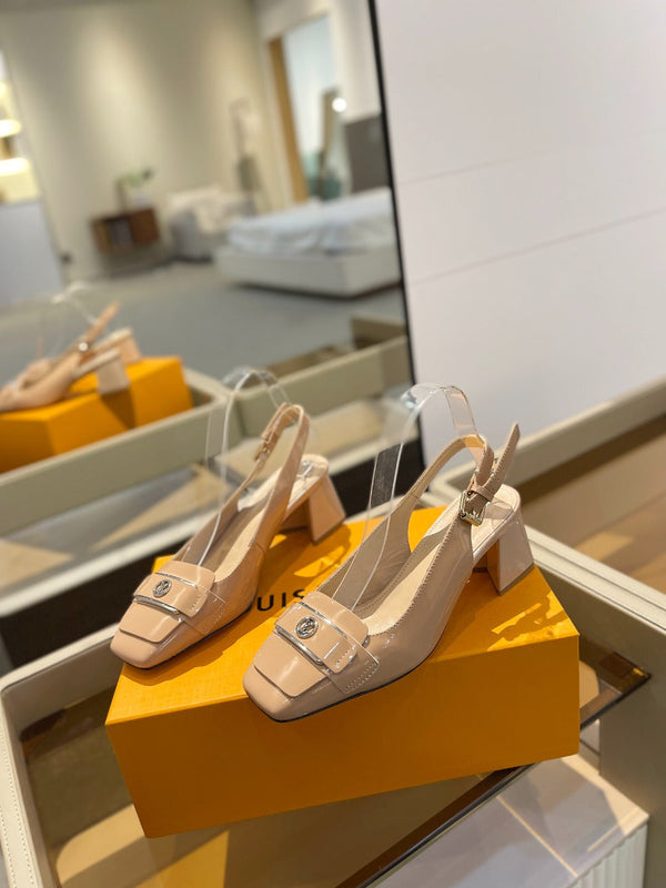 LV Slingback Heel 50mm Beige in Patent Leather 769027
