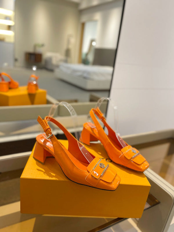 LV Slingback Heel 50mm Orange in Patent Leather 769028