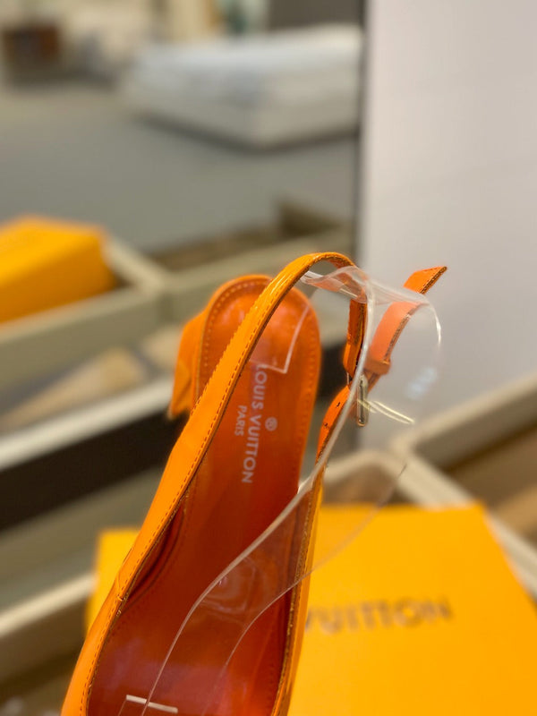 LV Slingback Heel 50mm Orange in Patent Leather 769028