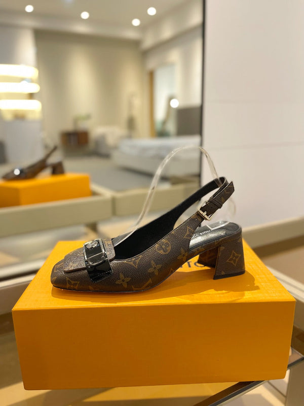 LV Slingback Heel 50mm Brown in Leather 769030