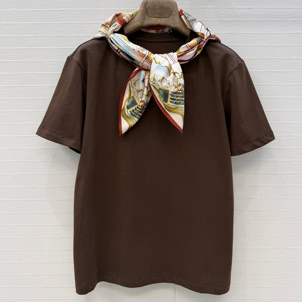 LP Metal Buckle Square Scarf and T-shirt Brown in Cotton