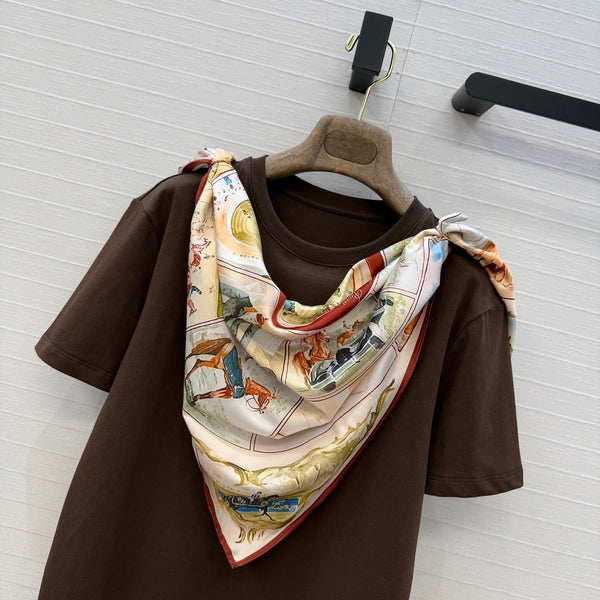 LP Metal Buckle Square Scarf and T-shirt Brown in Cotton