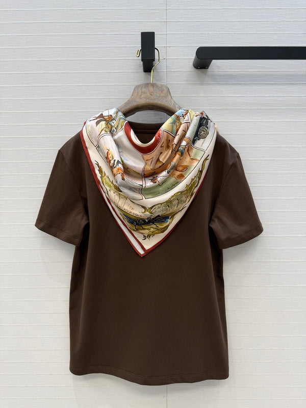 LP Metal Buckle Square Scarf and T-shirt Brown in Cotton