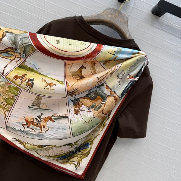 LP Metal Buckle Square Scarf and T-shirt Brown in Cotton