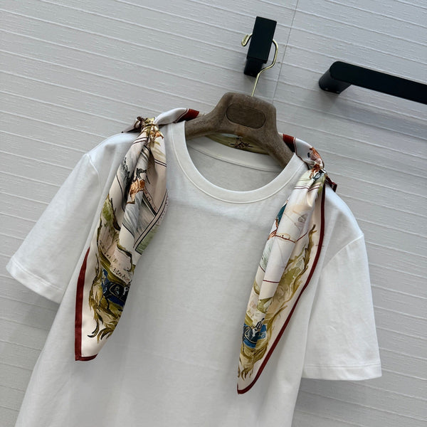 LP Metal Buckle Square Scarf and T-shirt White in Cotton