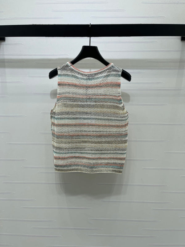CC 26 Gradient Striped Hollow-Out Knit Vest Colorful in Nitrile Cotton