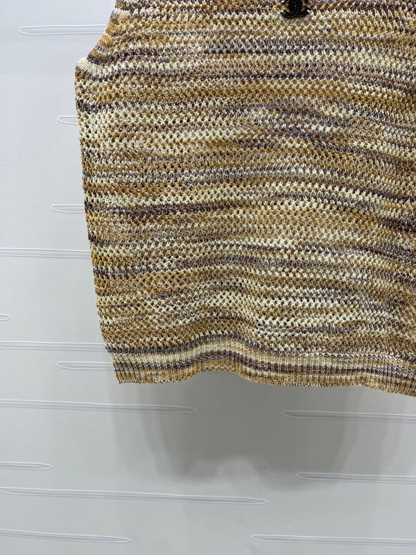 CC 26 Gradient Striped Hollow-Out Knit Vest Beige Gold in Nitrile Cotton